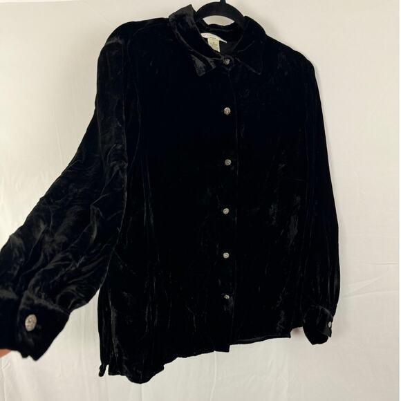 Pursuits Ltd. Black Velvet Button-Up Shirt, Women’s Size 16, Silk Blend, Retro - Picture 2 of 6